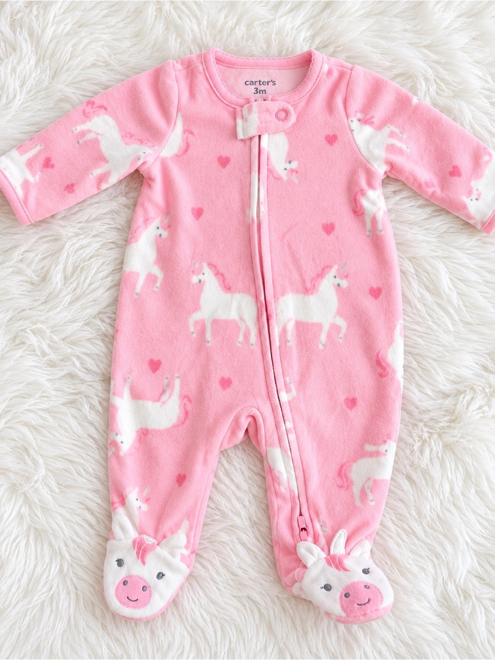 Carter's Pink Unicorn Fleece One-Piece Footed Sleeper